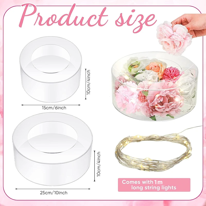 2Pcs Acrylic Cake Stand Fillable Risers with LED Lights, Clear Stackable Cake Display Tiers for Wedding, Birthday, Party Centerpieces, DIY Decorations, Dessert Presentation Supplies - 图片 6