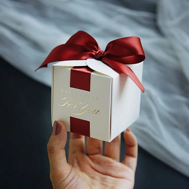 New Wedding Favor Gift Boxes with Ribbon, Candy Souvenir Boxes for Baby Shower, Birthday, Christening, Anniversary, Event Party Supplies, DIY Assemble - 图片 3