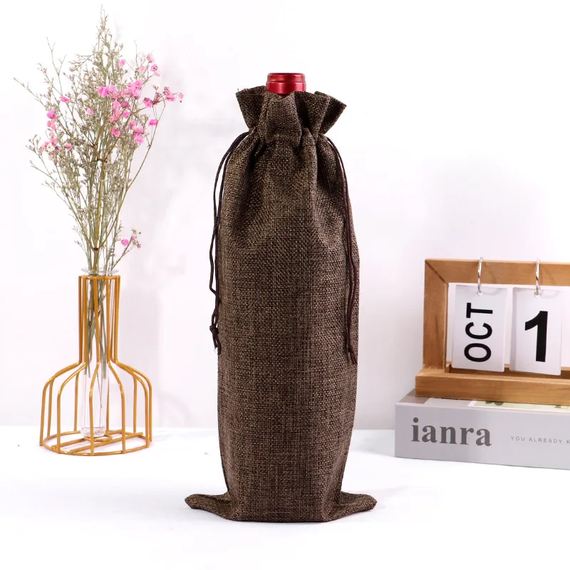 10PCS Burlap Wine Gift Bags Set – Rustic Red Wine Bottle Covers for Champagne or Liquor, Drawstring Pouches for Wedding, Holiday, Party, and Corporate Events, Eco-Friendly Reusable Packaging - 图片 12