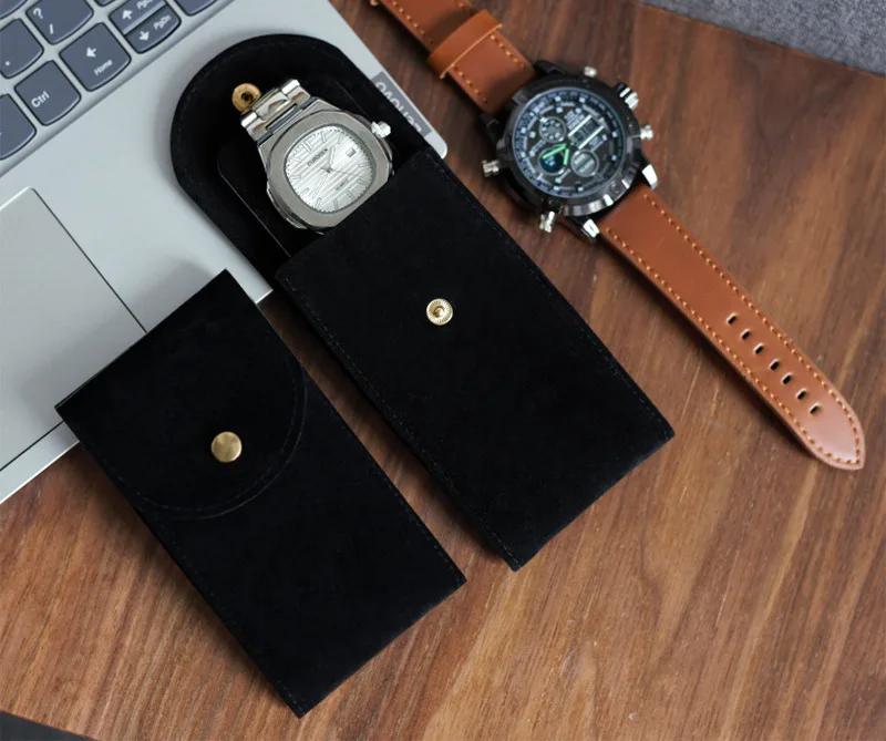 Travel Watch Organizer | Premium Embers Travel Watch Bag in Blue, Green, Gray, and Black Flannelette, Soft Velvet Lined Portable Storage Case for Wristwatches, Durable Dust-Proof Organizer, Compact Gift Pouch for Men, Business, Gym, and Travel