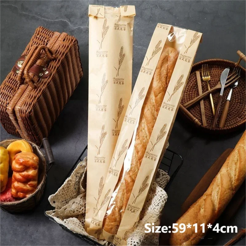 100 Pieces Kraft Paper Long Bread Bags with Transparent Window, Waterproof & Oil-Resistant Food Packaging for Bread, Pastries, Party Favors, Birthday, Xmas, Bakery & Gift Wrapping - 图片 13