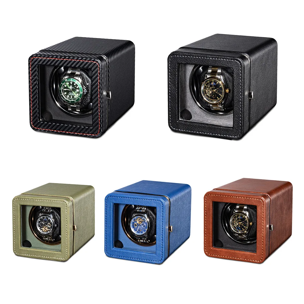 Travel Watch Winder | Luxury Automatic Watch Winder with LED Ambient Light, Silent Self-Rotating Display Box, PU Leather Exterior, 5 Gear Modes, USB-C Power Supply, Stop Function on Lid Opening, Single Slot for Men Women - 图片 5