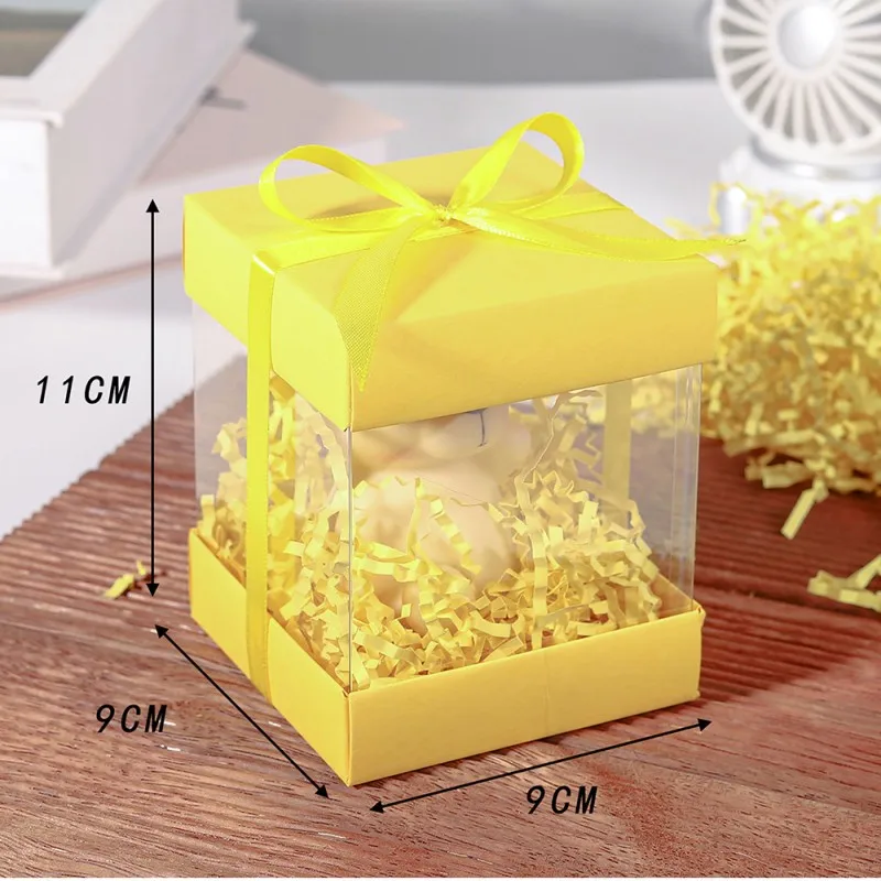 10pcs Clear Favor Boxes, Mini Transparent Cube Gift Boxes for Wedding Favors, Baby Shower, Bridal Shower, Macaron Candy Packaging with Glitter Tops and Satin Ribbon Pull