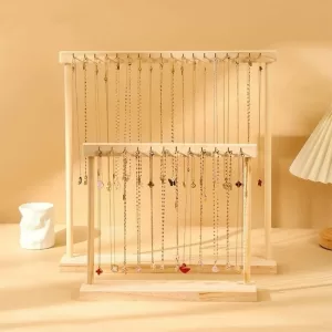 Wooden Jewelry Organizer Display Stand for Necklace, Earrings, and Bracelets – Countertop Chain Hanging Rack Jewelry Storage Display Prop with Velvet Finish for Boutique, Shop, Home Showcase