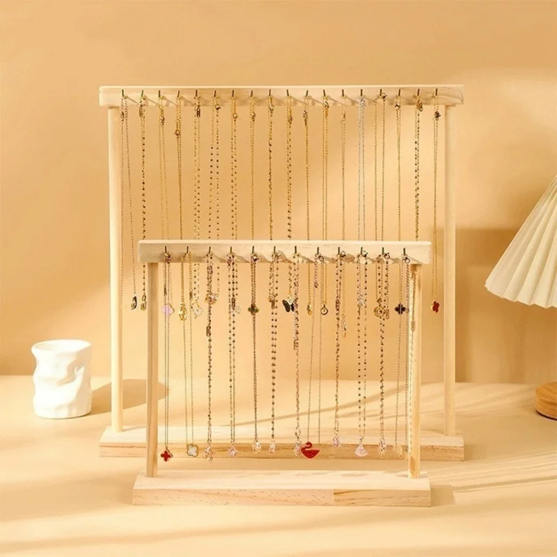 Wooden Jewelry Organizer Display Stand for Necklace, Earrings, and Bracelets – Countertop Chain Hanging Rack Jewelry Storage Display Prop with Velvet Finish for Boutique, Shop, Home Showcase