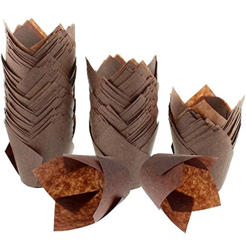 200pcs Brown Tulip-Style Cupcake Liners – Premium Food-Grade Baking Cups for Muffins, Cakes, Desserts, Parties, Weddings, Birthdays, Anniversaries, and Special Occasions