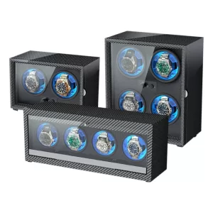 Luxury 4-Slot Automatic Watch Winder Box with High-Precision Japanese Motor, Premium Wooden Construction, Soft Memory Foam Cushions, LED Illumination, Lid Stop Function, Universal AC/USB Powered, Ideal Display Case for Mechanical Watches