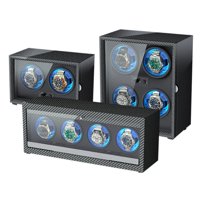 Luxury 4-Slot Automatic Watch Winder Box with High-Precision Japanese Motor, Premium Wooden Construction, Soft Memory Foam Cushions, LED Illumination, Lid Stop Function, Universal AC/USB Powered, Ideal Display Case for Mechanical Watches - 图片 3