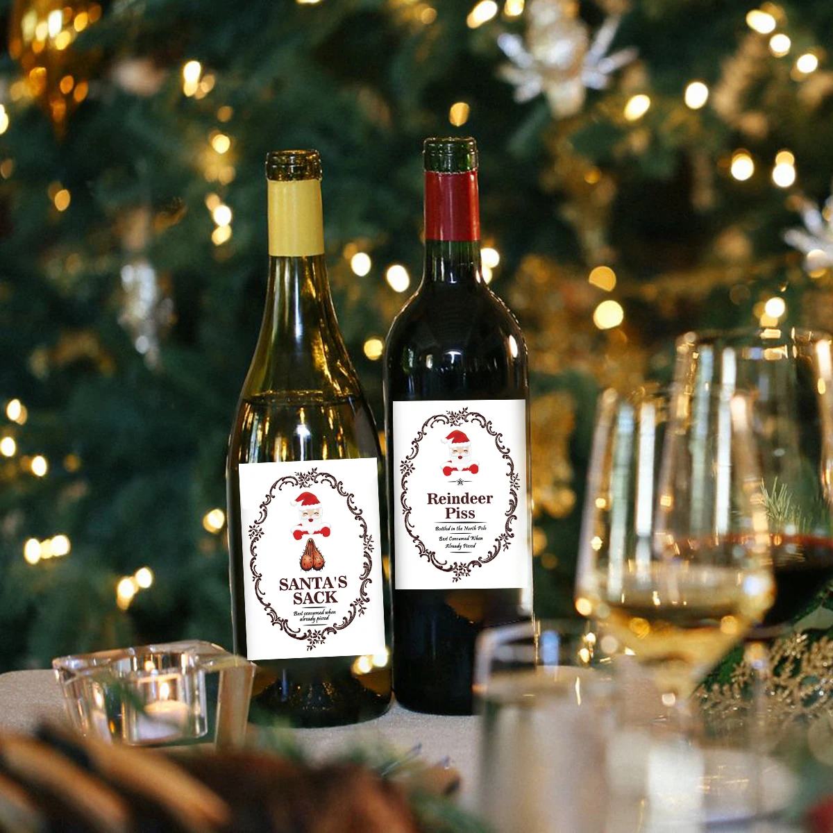 5-Pack Funny Santa Claus Christmas Wine Bottle Stickers – Self-Adhesive Holiday Wine Labels with Novelty Joke for Party Decor, Gifts, and Festive Celebration - 图片 3