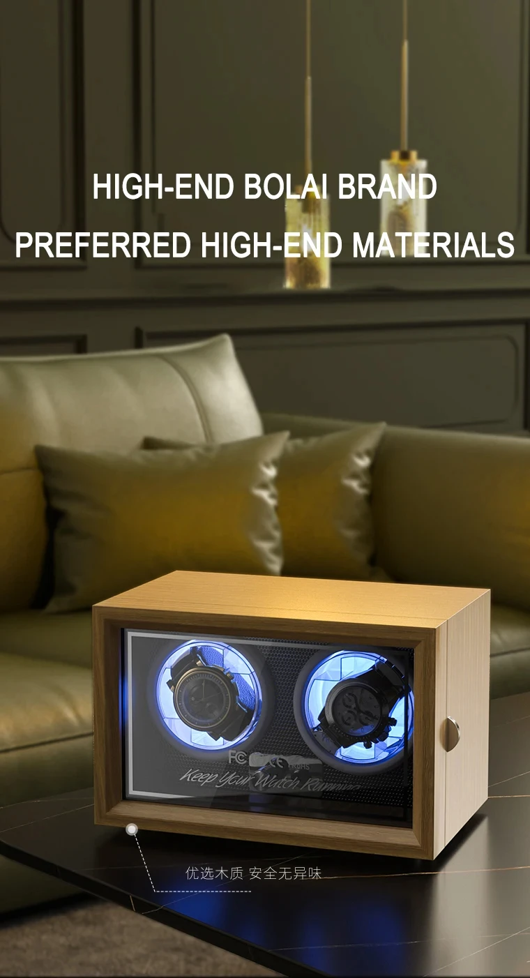 Automatic Watch Winder Box for Mechanical Watches with Silent Rotation, Dual Gear Settings for Short-Term and Long-Term Winding, USB Powered Universal Voltage Compatible Wooden Display Case 3