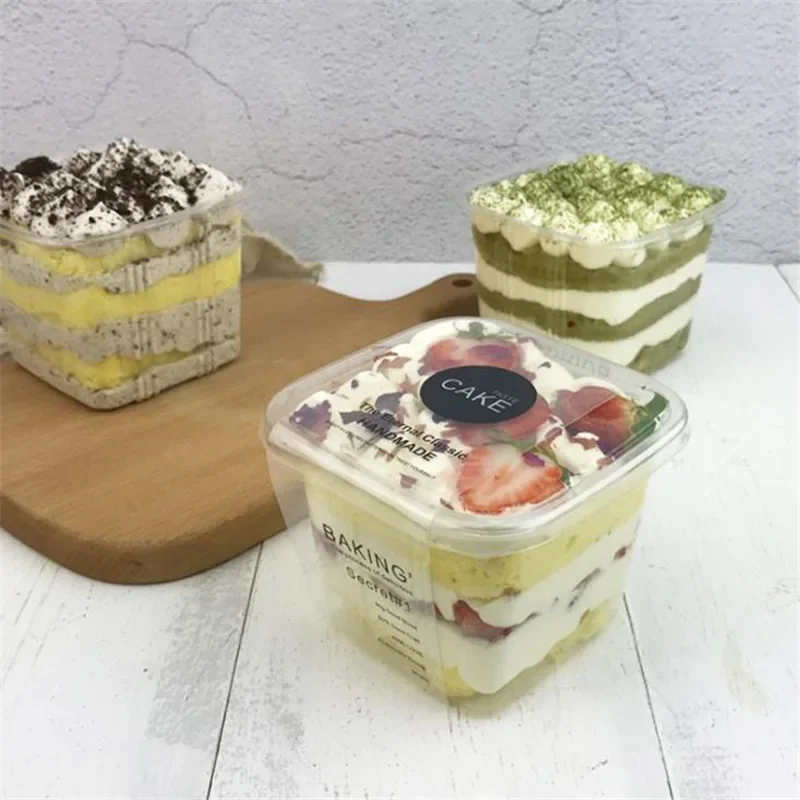 50 Sets Clear PET Cupcake Boxes 400ml / 300ml Disposable Dessert Containers Square Plastic Cake Mousse Packaging Box for Wedding Birthday Baby Shower Party Favors Supplies 5