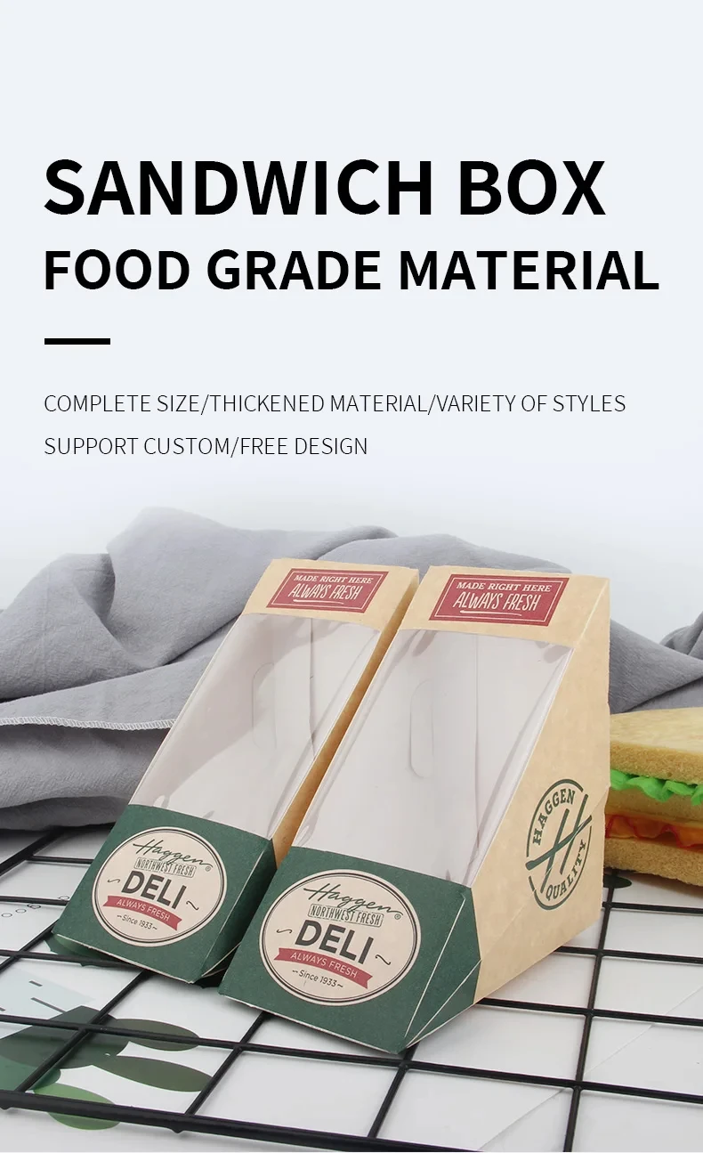 50PCS Kraft Paper Wedge Sandwich Boxes with Clear Window, Eco-Friendly Triangular Takeaway Containers, Leak-Proof & Oil-Resistant Snack Packaging for Bakery, Café, Bistro, Restaurant, Food Delivery