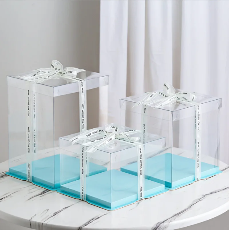 5-Piece Large Square Transparent Cake Boxes for Birthday Gifts, Baking, Dessert Packaging, PVC Plastic Dessert Display, Party Supplies, Customizable for Bakery, Restaurant, Home Celebration - 图片 12
