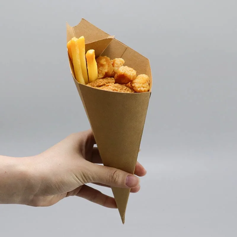 50pcs Disposable Kraft Paper French Fries Boxes, Fast Food Takeout Containers for Chicken, Popcorn, Nuggets, Fries, Snack Serving, Eco-Friendly, Disposable Paper Food Holders for Parties, Catering, Restaurants - 图片 2