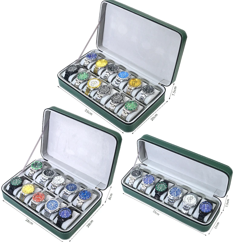 Premium Multifunctional Watch & Bracelet Organizer Suitcase with Zipper, 2/4/6/8/10/12 Slots Portable Travel Case for Men & Women, Soft Velvet Interior, Secure Leatherette Exterior, Display and Storage Box, Stylish Luxury Watch Holder