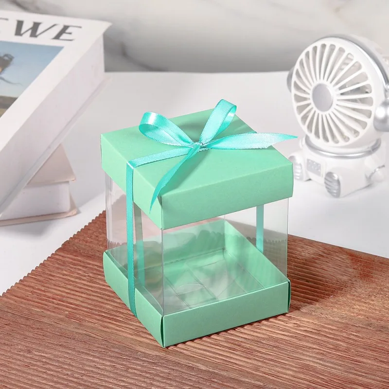 10pcs Clear Favor Boxes, Mini Transparent Cube Gift Boxes for Wedding Favors, Baby Shower, Bridal Shower, Macaron Candy Packaging with Glitter Tops and Satin Ribbon Pull - 图片 10