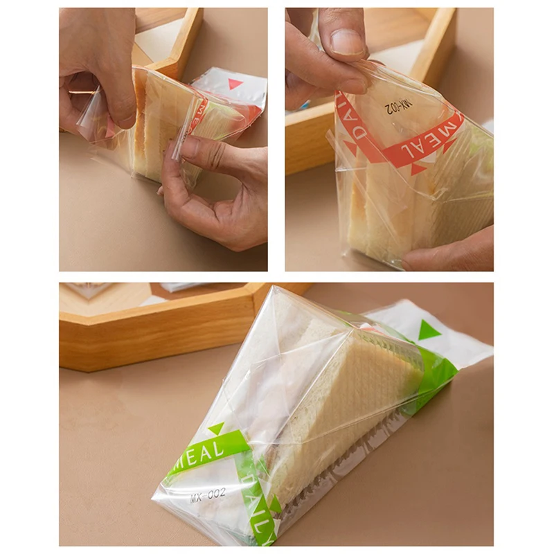 100 Pieces Transparent Anti-Fog Disposable Triangle Sandwich Bags 17.5x23.5cm for Sandwiches, Toast, Burgers, Cake & Bread Packaging, Easy Tear, Food-Safe, Lightweight & Practical for Home & Commercial Use 11