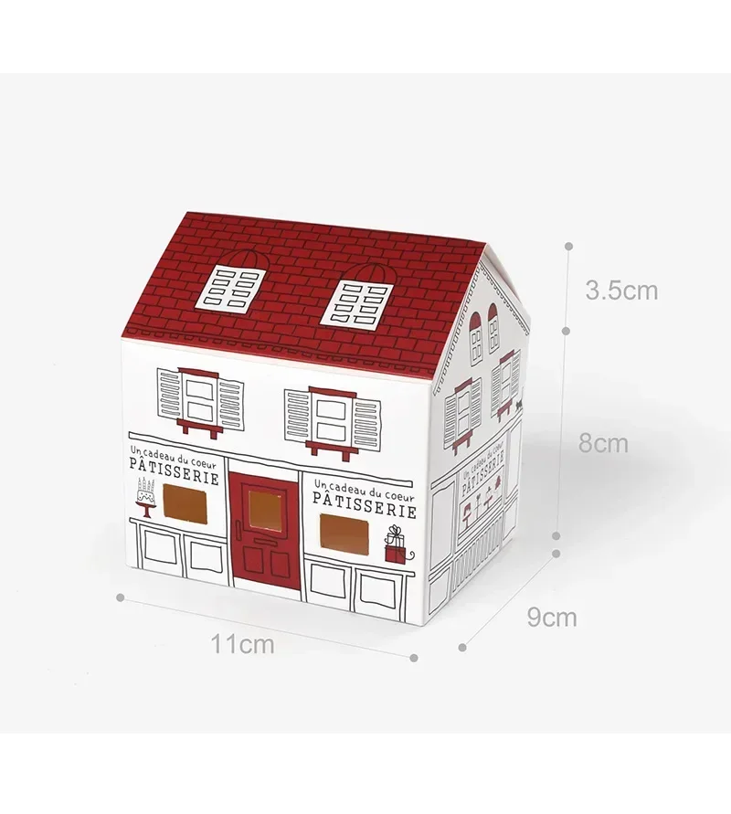 10pcs Cartoon House Shape Candy Box Hand-painted Folding Paper Gift Packaging Box for Birthday Party Baked Biscuits Nougat Candy Wrapping Decorative Favor Boxes with Handle 5