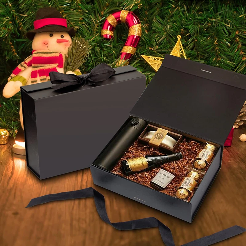 Magnetic Gift Box Kit with Lafite Grass and Greeting Cards, Black and Pink Luxury Folding Gift Box with Lid, Collapsible Paperboard Packaging for Valentine’s Day, Holiday Party, Birthday, Wedding, Anniversary 7