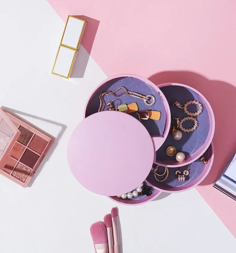 Travel Jewelry Organizer 💎 4 Layers Rotating Jewelry Storage Box – Women’s Necklace, Earring, and Ring Organizer – Portable Travel Jewelry Case with Lid – ABS Plastic Desk Organizer for Bracelets & Accessories