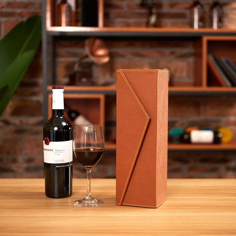 1PC Red Wine Leather Gift Box – Vintage PU Folding Presentation Box, Portable Empty Wine Case for 750ml Bottle, Elegant Retro Packing Display for Gifting & Storage - 图片 2
