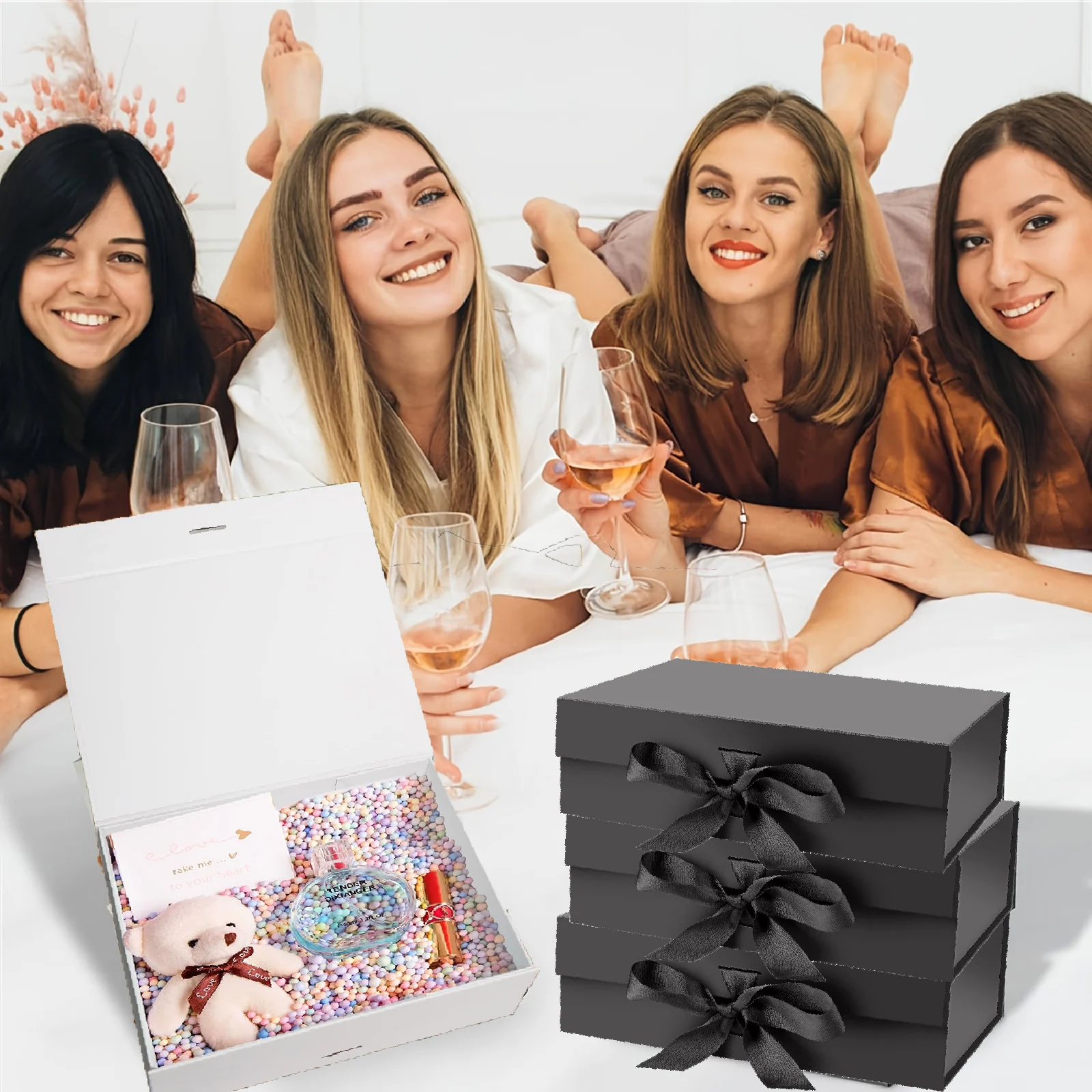 10-1Pcs Magnetic Closure Gift Packaging Box with Ribbon | Collapsible Box with Lid for Wedding Gift Wrap, Bridesmaid Proposal, Birthday, Party Favor | Reusable Magnetic Foldable Box - 图片 3