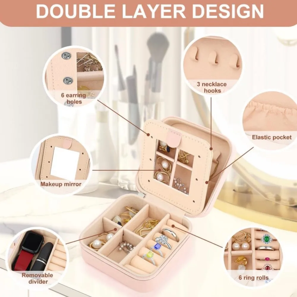 Velvet Jewelry Box with Mirror – Personalized Double Layer Travel Case – Custom Wedding Favors, Bridesmaid, Birthday Gift for Mom – Trendy, Minimalist, Classic Jewelry Organizer – Portable, Elegant, Functional, All-Season Use
