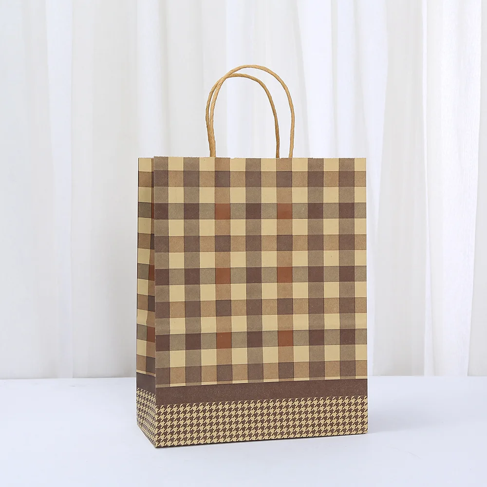 20PCS Retro Plaid Kraft Paper Gift Bags with Twisted Handles, Stylish Reusable Tote Bags for Shopping, Party Favors, Small Business Packaging, Boutique Gifts, Eco-Friendly and Durable - 图片 4