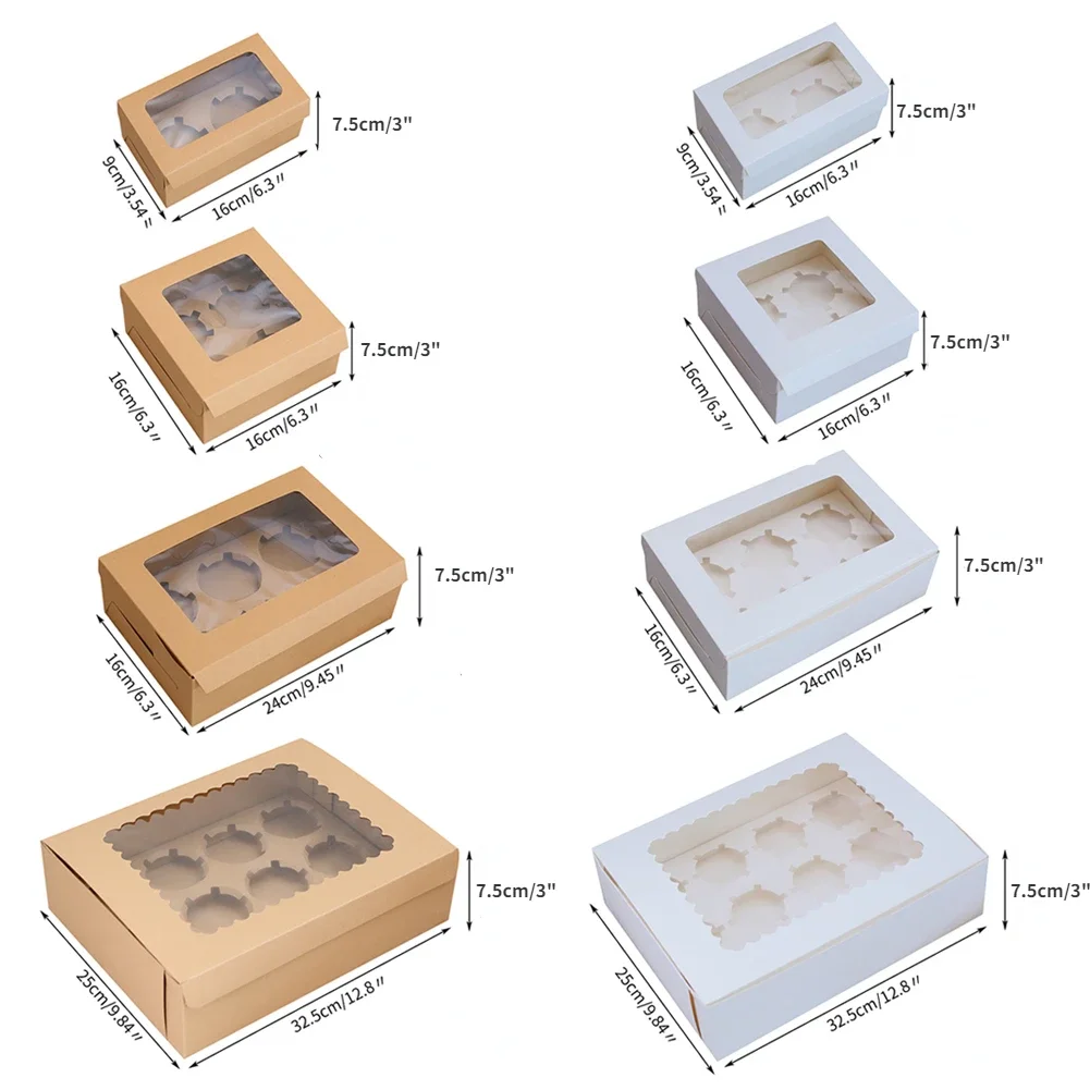 10Pcs Kraft Paper Cupcake Boxes with Clear Window, Cardboard Dessert Packaging Containers for Muffins, Cookies, Candy and Small Cakes – Wedding, Birthday Party Favor Supplies, 4 Size Options Available - 图片 6