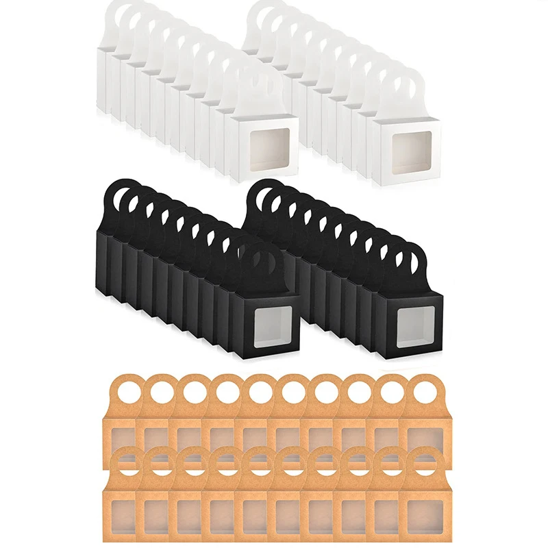 30Pcs Kraft Paper Wine Bottle Gift Boxes with Transparent Window – Hanging Foldable Recyclable Packaging Boxes for Wedding, Party, and Holiday Gift Display 6