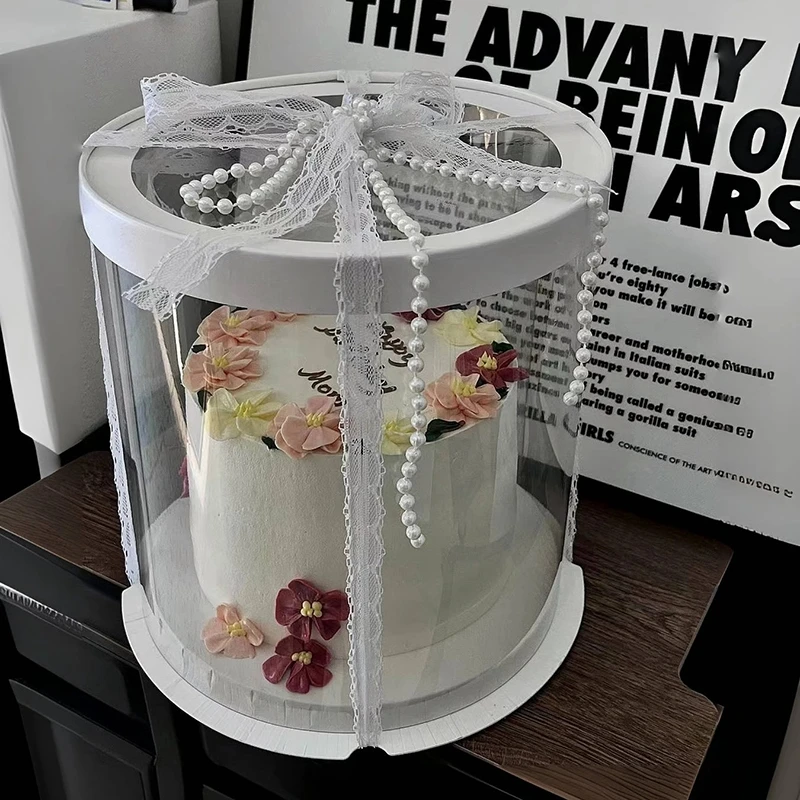 2pcs Round Birthday Cake Packaging Box, Transparent Gift Wrapping Container for Layered Cakes, Cupcakes, Bakery Desserts, Wedding, Party Supplies 6
