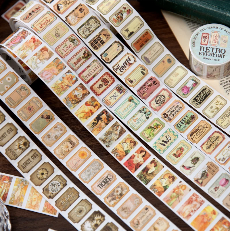 25mm x 2m Vintage Letter Washi Tape, 35cm Pattern Repeat — Retro Decorative Masking Tape for DIY Scrapbooking, Junk Journals, Planner Labeling, Craft Stickers, Gift Wrap and Handmade Stationery Packaging