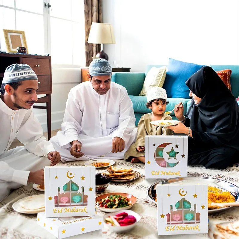 2Pcs Eid Mubarak Cake Boxes with Clear Window, Ramadan Kareem Transparent Candy and Chocolate Packaging Containers, Islamic Muslim Party Supplies for Home Decor, Dessert and Gift Presentation 14