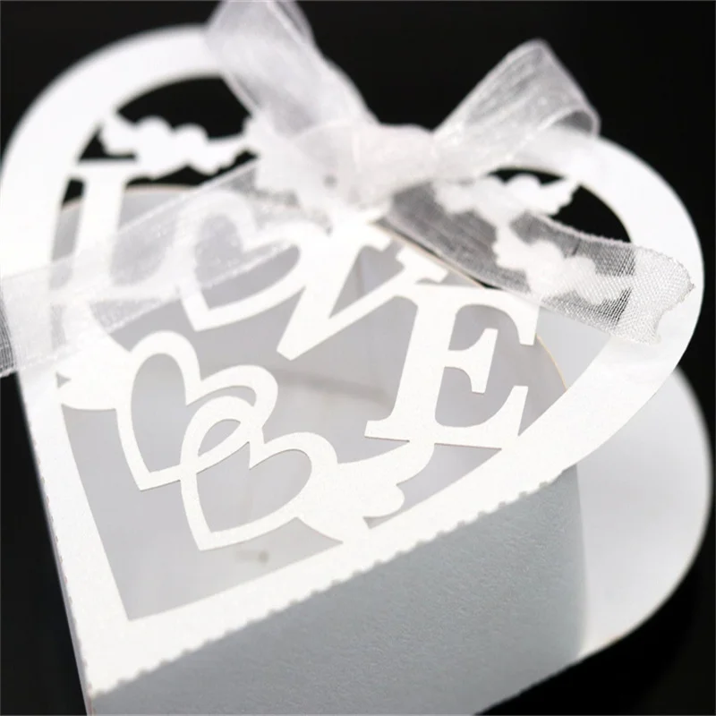 25/50/100Pcs Wedding Candy Boxes with Ribbon, Romantic Bride and Groom Gift Boxes for Valentine’s Day, Party Favors, Chocolate, Cookies, and Dessert Packaging