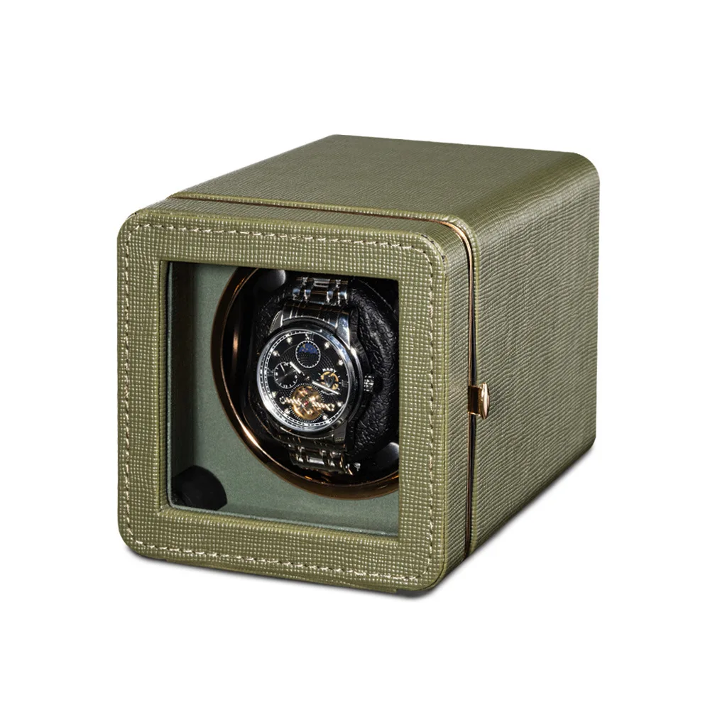 Travel Watch Winder | Luxury Automatic Watch Winder with LED Ambient Light, Silent Self-Rotating Display Box, PU Leather Exterior, 5 Gear Modes, USB-C Power Supply, Stop Function on Lid Opening, Single Slot for Men Women - 图片 8