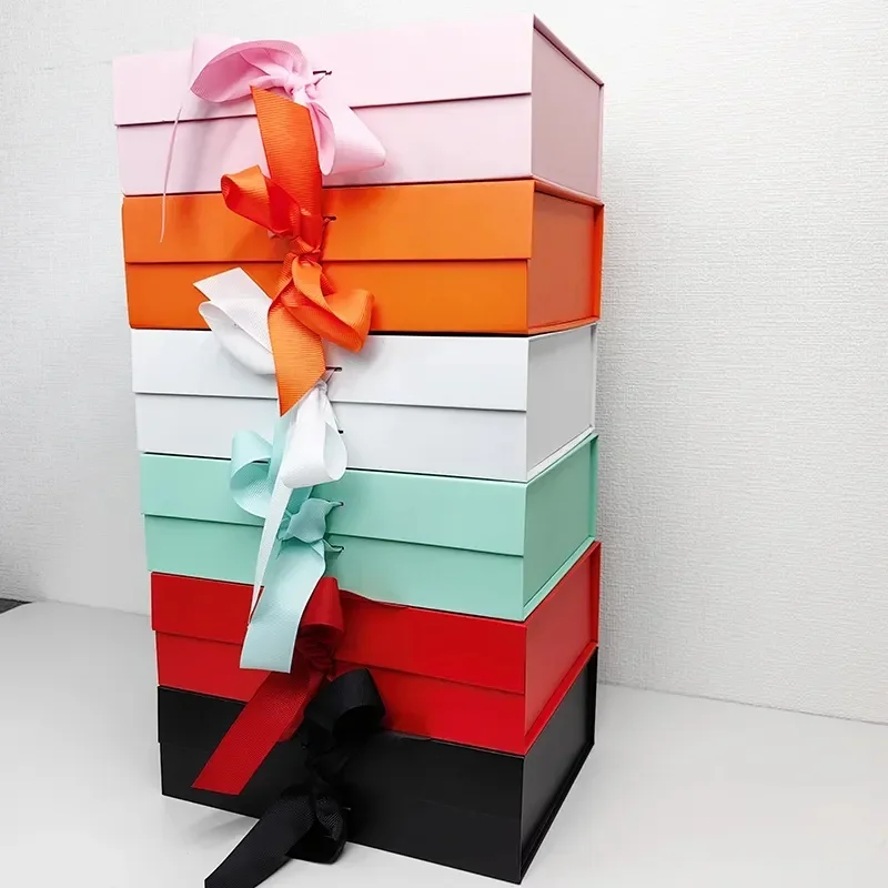 100PCS Wholesale Custom Foldable Magnetic Gift Boxes with Ribbon, Luxury Book-Shaped Packaging Box for Small Business, Plain Design Custom Logo Paper Box for Retail Jewelry Clothing Presentation 6