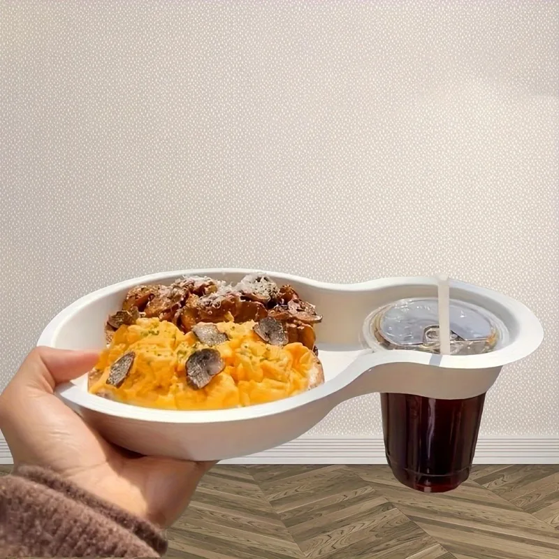 50/60pcs Disposable Hot Dog Food Trays with Dual Compartments and Beverage Cup Holder, Eco-Friendly Paper Plates for Snacks, Meals, Picnics, Parties, and Catering 3