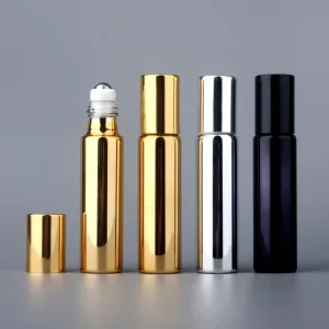 10ml Glass Roll-On Bottle with Stainless Steel Roller Ball for Travel Essential Oils, Eye Cream, Face & Body Care, Leak-Resistant UV-Protected Mini Cosmetic Container in Gold, Silver, Black for DIY Packaging