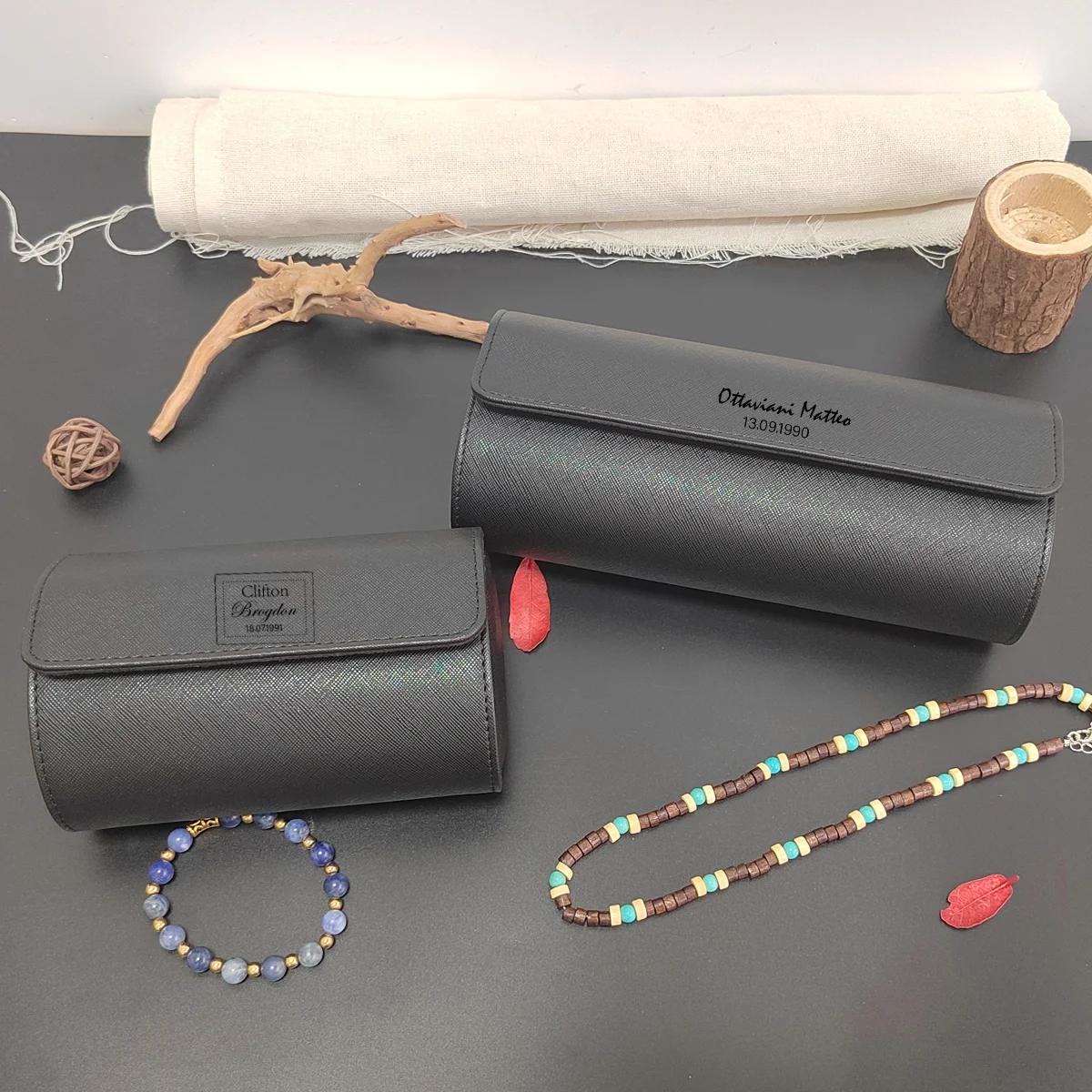 Travel Watch Organizer | Premium Genuine Leather Custom Watch Roll Case for 1/2/3 Watches, Personalized Engraved Travel Organizer Box for Men, Portable Luxury Watch Storage Display Holder with Soft Lining, Compact Gift Watch Case 4