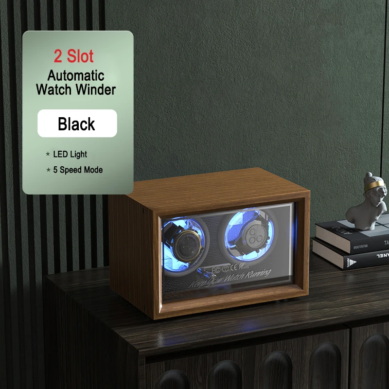 Automatic Watch Winder Box for Mechanical Watches with Silent Rotation, Dual Gear Settings for Short-Term and Long-Term Winding, USB Powered Universal Voltage Compatible Wooden Display Case - 图片 9