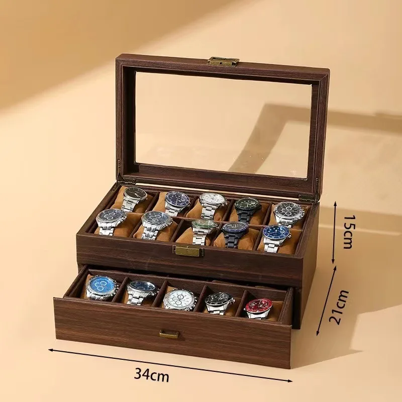 Retro-Inspired PU Leather Watch Storage Box with Imitation Wood Grain, Creative Gift Case for Watches, Sunglasses, and Jewelry, Soft Velvet Interior, Elegant Organizer for Men and Women 7