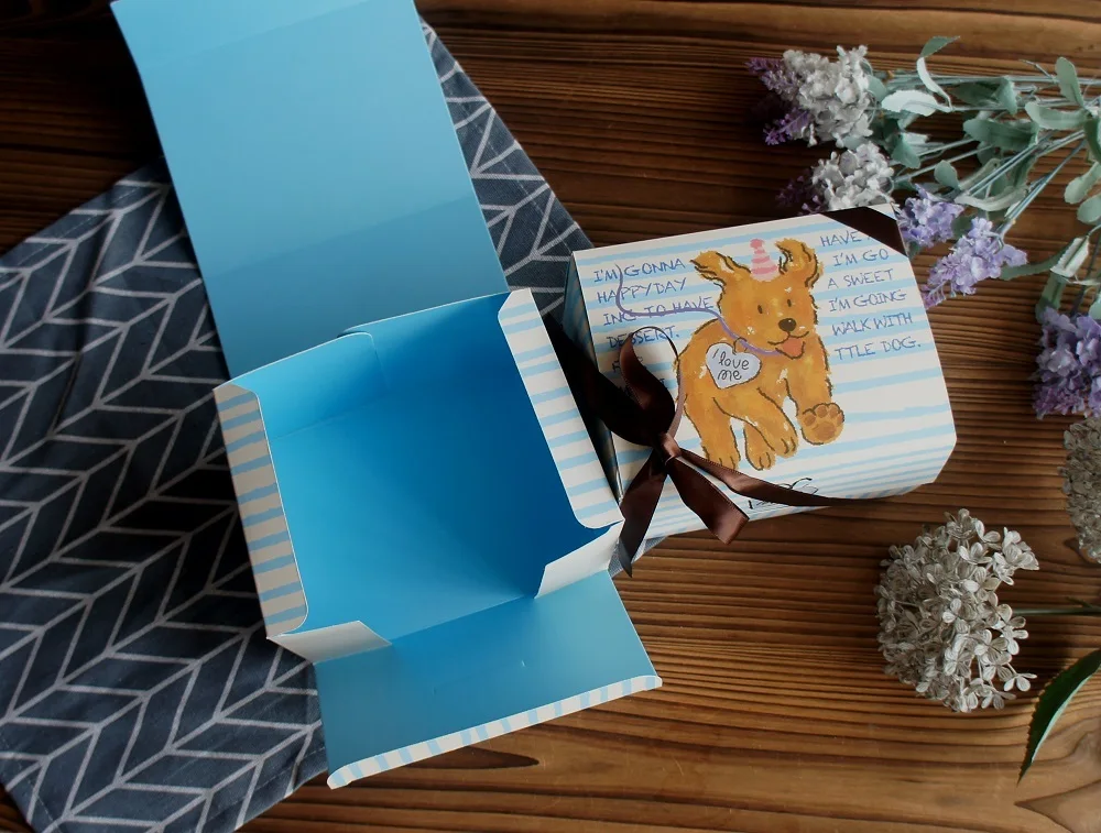 10 Pcs Blue Dog Bear Doll Paper Boxes 15.5×10×12cm for Wedding Birthday Valentine’s Day Chocolate Cookies Candy Macaron Packaging Food Safe Kraft Paper Gift Boxes 19