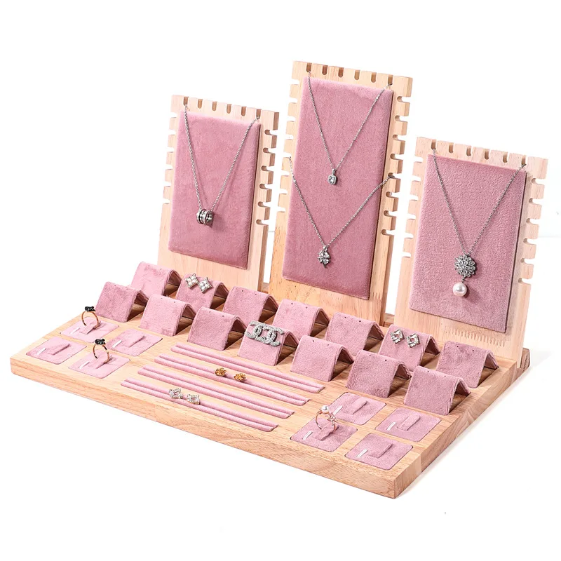 Jewelry Display Tray Set with Multiple Compartments for Necklace, Bracelet, Earrings & Ring – Velvet or PU Leather Organizer Stand, Elegant Jewelry Storage Props for Shop Counter or Home Showcase