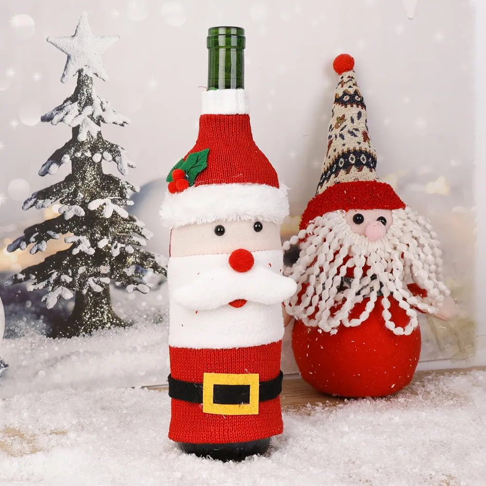 Christmas Sweater Wine Bottle Covers Set – 3/5/10PCS Knitted Santa & Snowman Bottle Bags, Reusable Holiday Decoration for Party, Dinner Table, Restaurant, Coffee Shop, Gift for Wine Lovers 5