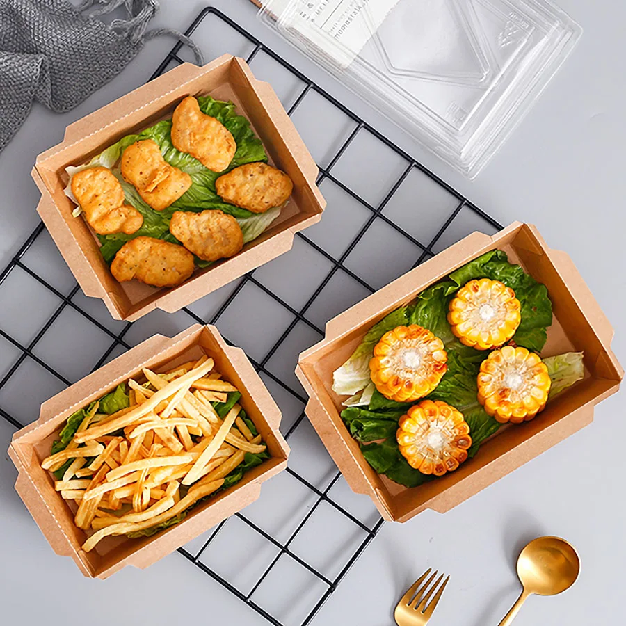 30pcs Kraft Paper Lunch Boxes with Lid 500ml 700ml 900ml 1200ml Eco-Friendly Disposable Food Takeaway Packaging Boxes for Sushi Salad Cake Sandwich Party Meal Prep Restaurant Use - 图片 3