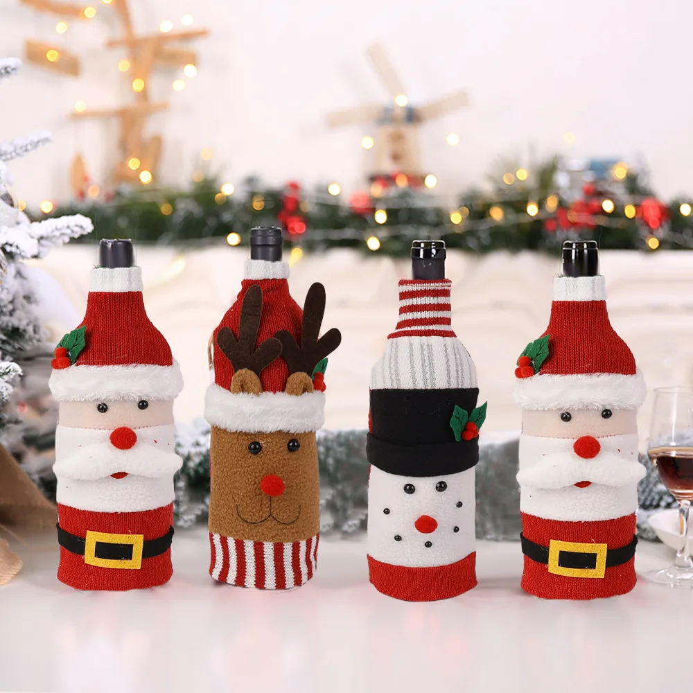Christmas Sweater Wine Bottle Covers Set – 3/5/10PCS Knitted Santa & Snowman Bottle Bags, Reusable Holiday Decoration for Party, Dinner Table, Restaurant, Coffee Shop, Gift for Wine Lovers 8