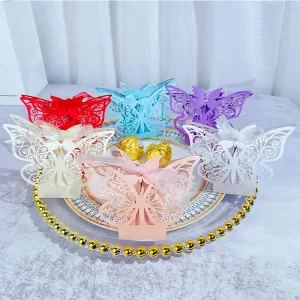50pcs Laser Cut Candy Favor Boxes with Ribbons, Wedding Gift Cartons for Chocolate Cookie Treats, Baby Shower Bridal Shower Party Supplies, Solid Color & Rainbow Decorative Packaging