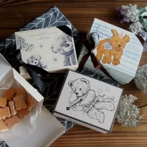 10 Pcs Blue Dog Bear Doll Paper Boxes 15.5×10×12cm for Wedding Birthday Valentine’s Day Chocolate Cookies Candy Macaron Packaging Food Safe Kraft Paper Gift Boxes