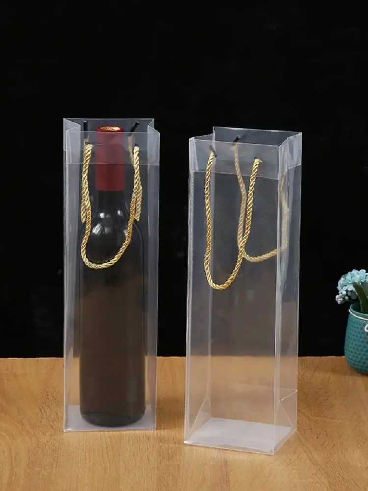 Nautical Wine Gift Bag for 750ml Single Bottle – Transparent Kraft and Clear Plastic Wine Packaging Bag, Elegant Reusable Gift Package for Wine, Champagne, Spirits, and Party Gifts, Free Shipping