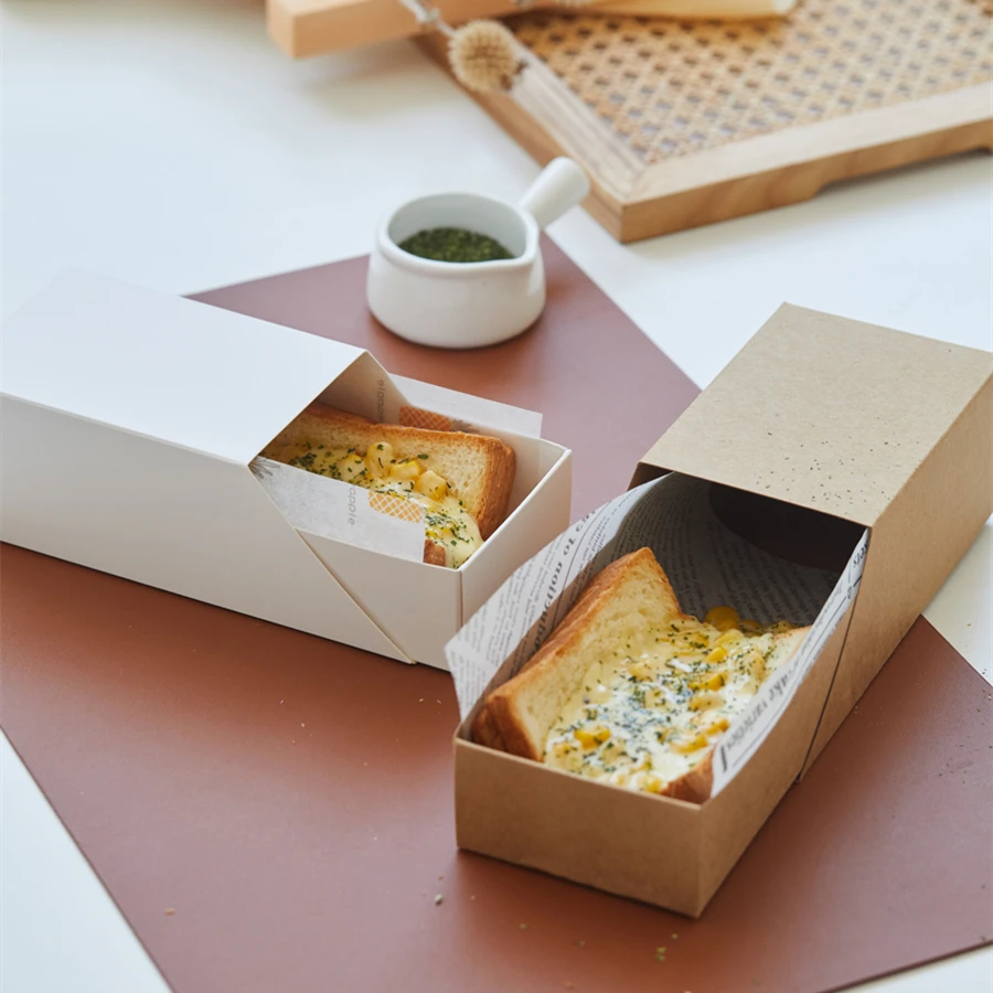 10/20Pcs Disposable Snack and Sandwich Boxes, Paper Takeout Boxes for Hot Dogs, Toast, Cake, Mousse, Bread, and Party Snacks, Eco-Friendly Sugarcane Pulp Food Containers - 图片 3